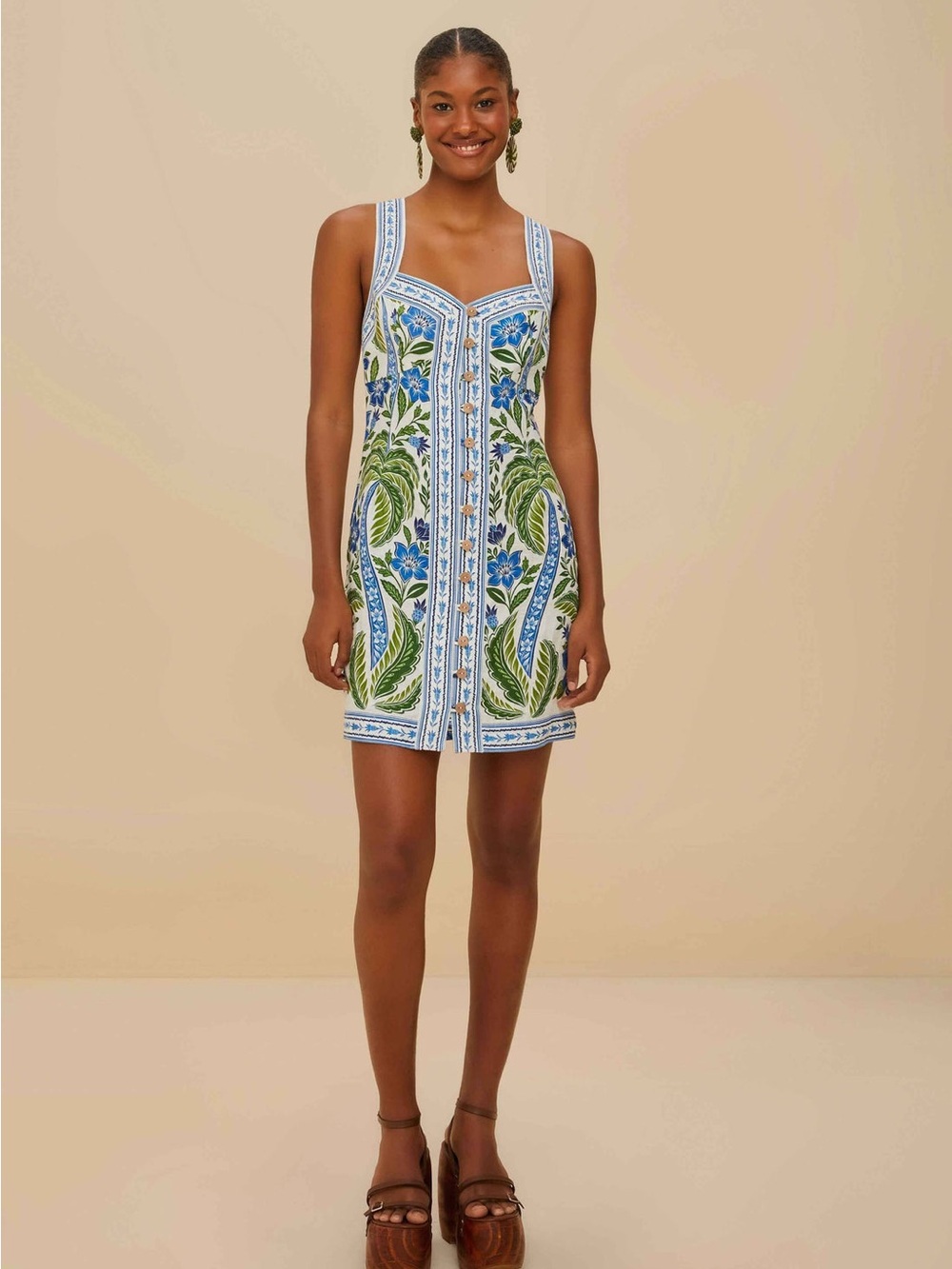 FARM Rio White Mini Dress with Blue and Green Floral Print